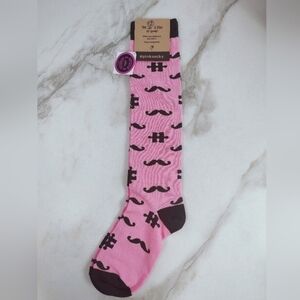 NWT Pinksocks Women's Pink & Black Knee High Mustache Puzzle Socks, OS